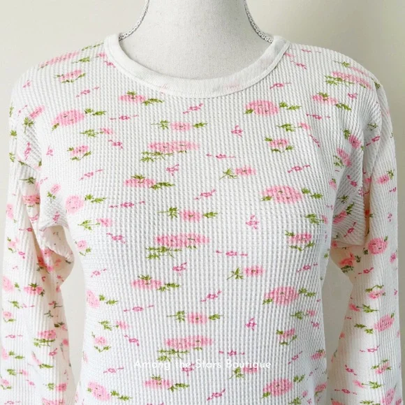 Rare Vintage 90s Dainty Floral Long Sleeve Thermal ASO Rachel Green in Friends - Picture 7 of 11